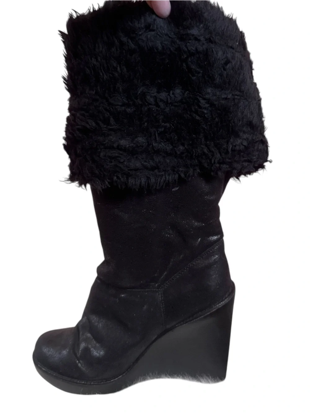 Michael Kors Black Knee-High Wedge Boots with Stud Buckle